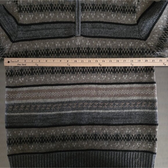 Sundance 100% Lambswool Knit 1/4 Zip Fair Isle Nordic Sweater Gray Tan Black L - Picture 9 of 13